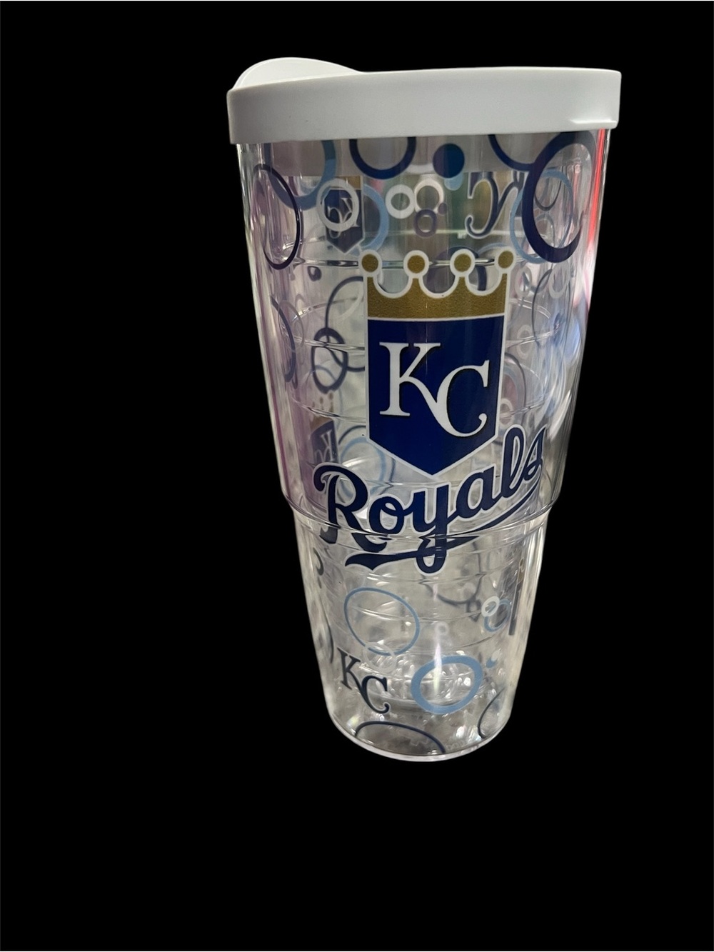 Tervis KC Royals Clear Travel Tumbler with Blue and Gold Logo and White Lid